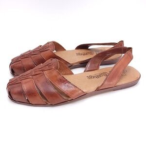 Coasters Womens 8 W Brown Leather Huarache Fisherman Sandals Vintage 90s